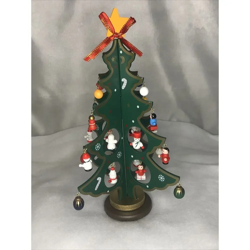 Folding Wooden Tree With 24 Mini Decorations Star Topper And Base Kurt S. Adler